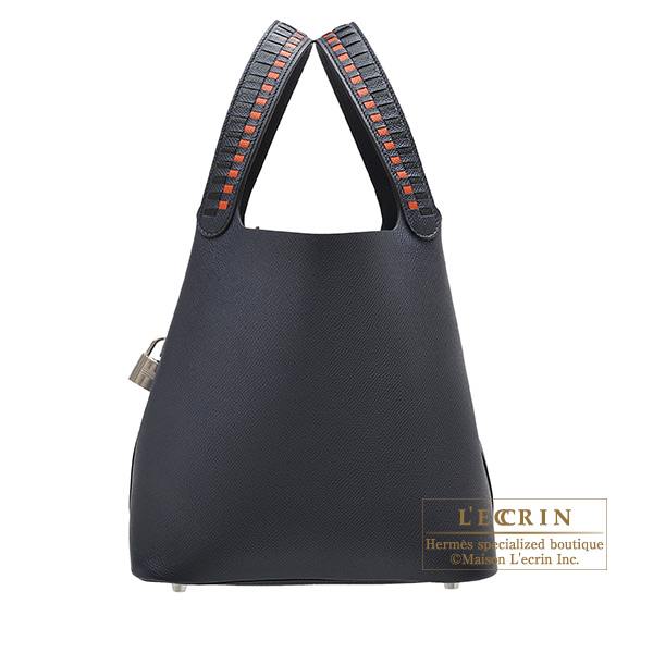 Hermes　Picotin Lock　Tressage De Cuir bag 22/MM　Blue indigo/Black/　Terre battue　Epsom leather　Silver hardware