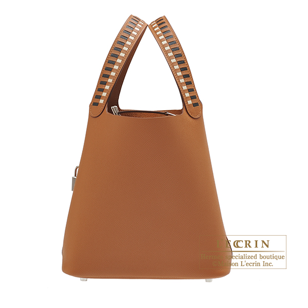 Hermes　Picotin Lock　Tressage De Cuir bag 22/MM　Gold/Black/Craie　Epsom leather　Silver hardware