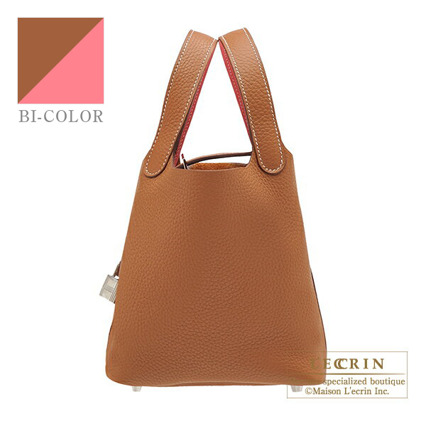 Hermes　Picotin Lock　Eclat bag 18/PM　Gold/　Rose azalee　Clemence leather/Swift leather　Silver hardware