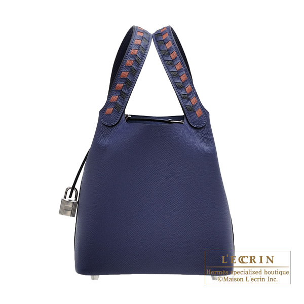 Hermes　Picotin Lock　Tressage De Cuir bag 18/PM　Blue encre/　Brick/Black　Epsom leather　Silver hardware