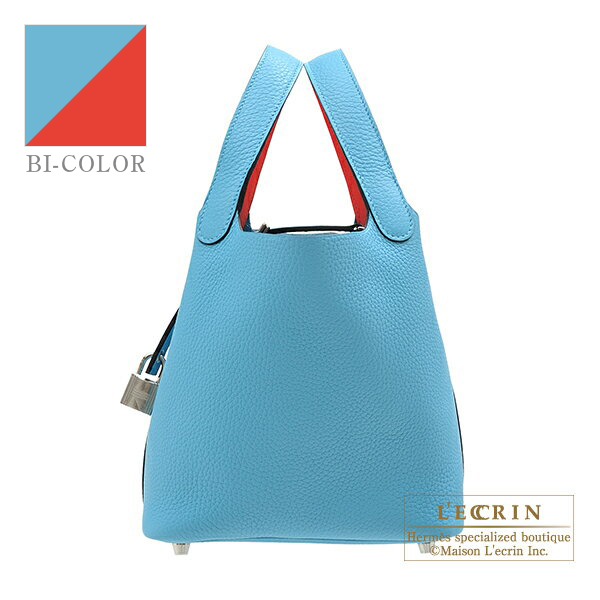 Hermes　Picotin Lock　Eclat bag 18/PM　Blue du nord/　Rouge coeur　Clemence leather/Swift leather　Silver hardware