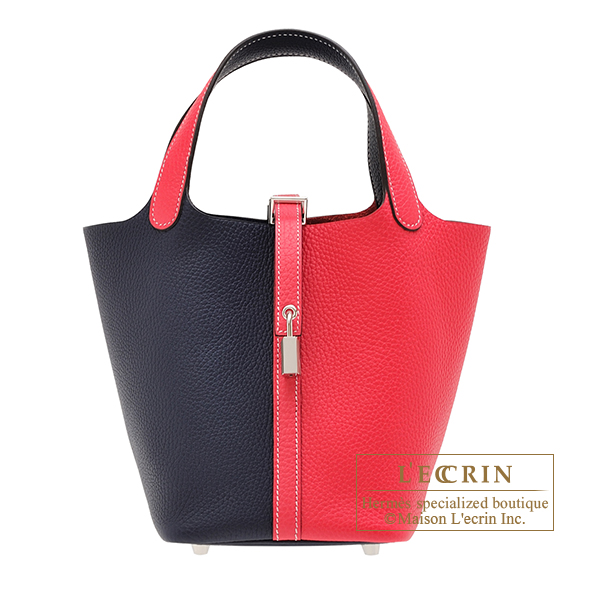 Hermes　Picotin Lock casaque bag 18/PM　Rose extreme/　Blue nuit　Clemence leather　Silver hardware