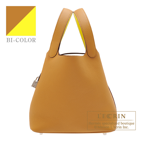Hermes　Picotin Lock　Eclat bag 22/MM　Sesame/Lime　Clemence leather/　Swift leather　Silver hardware