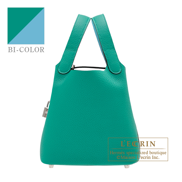 Hermes　Picotin Lock　Eclat bag PM　Vert verone/　Blue du nord　Clemence leather/　Swift leather　Silver hardware