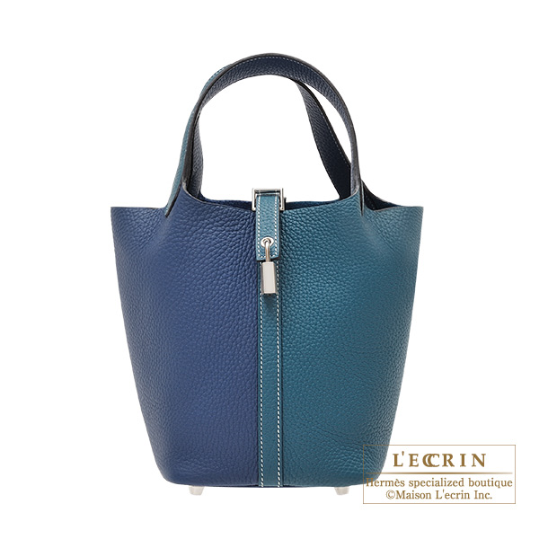 Hermes　Picotin Lock casaque bag PM　Vert bosphore/　Deep blue　Clemence leather　Silver hardware