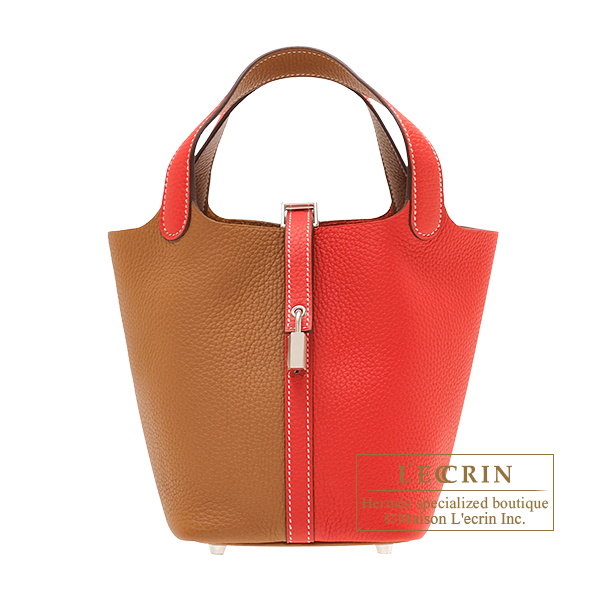 Hermes　Picotin Lock casaque bag 18/PM　Rouge coeur/　Gold　Clemence leather　Silver hardware