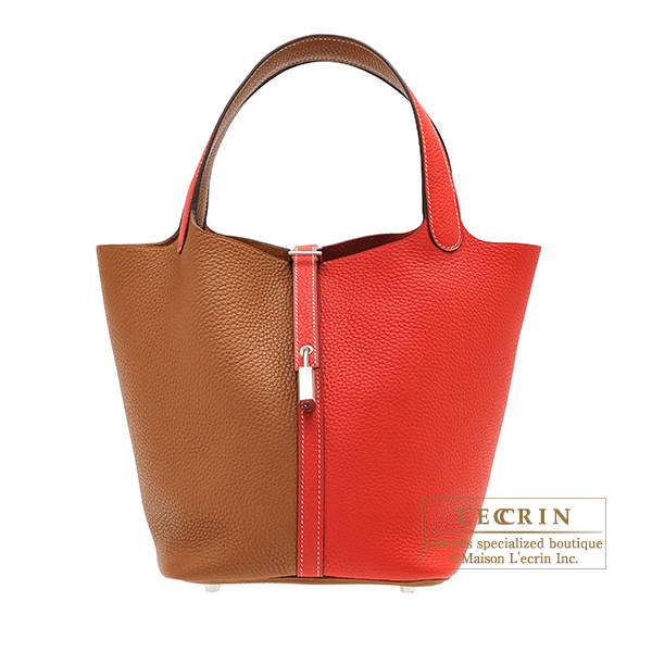 Hermes　Picotin Lock casaque bag 22/MM　Rouge coeur/　Gold　Clemence leather　Silver hardware