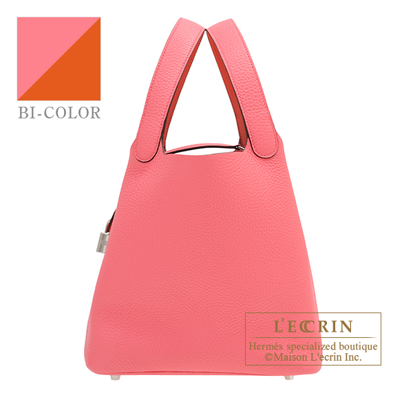 Hermes　Picotin Lock　Eclat bag 22/MM　Rose azalee/　Terre battue　Clemence leather/Swift leather　Silver hardware