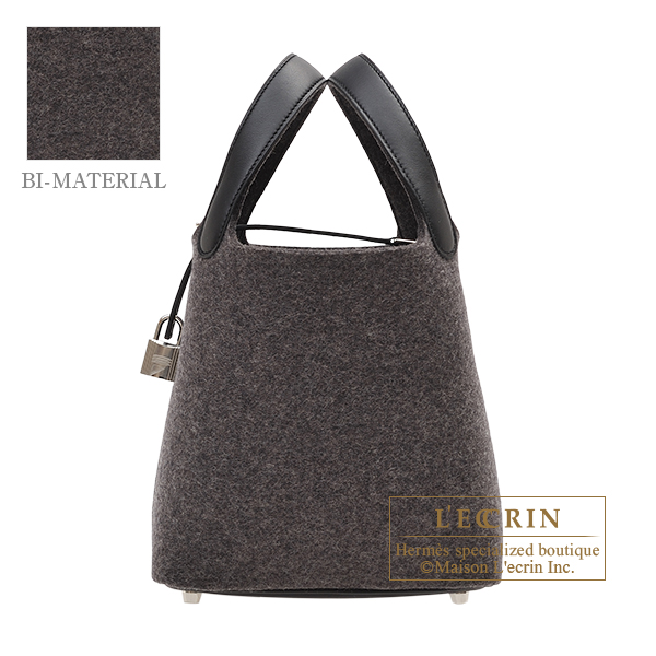 Hermes　Picotin Lock bag 18/PM　Gris moyen/　Black　Felt/　Swift leather　Silver hardware