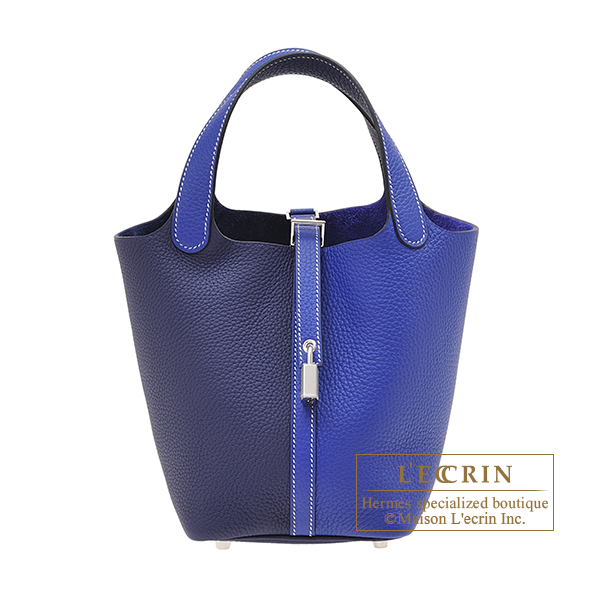 Hermes Picotin Lock bag PM Blue pale Clemence leather Silver hardware