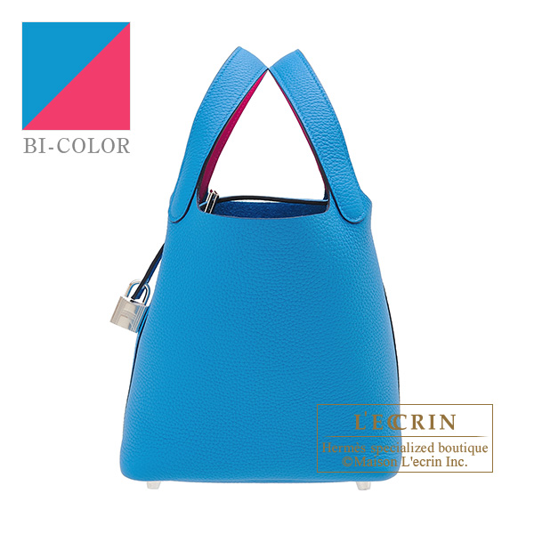 Hermes　Picotin Lock　Eclat bag PM　Blue frida/　Rose mexico　Clemence leather/　Swift leather　Silver hardware