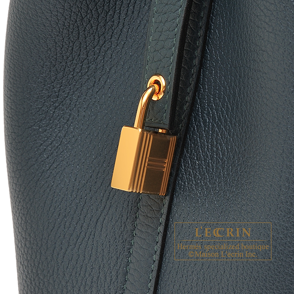 Hermes Picotin Lock 18 Bag Vert Cypress / Blue Nuit / Black Tote Clemence  Gold