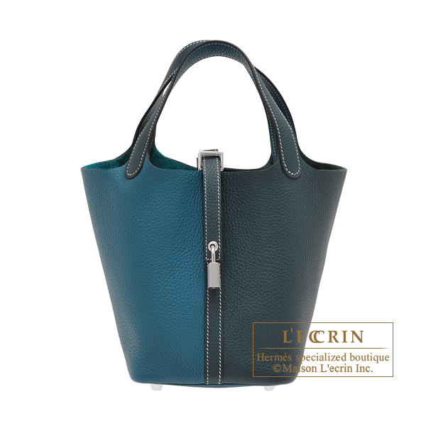 Hermes　Picotin Lock casaque bag 18/PM　Vert cypres/　Vert bosphore　Clemence leather　Silver hardware