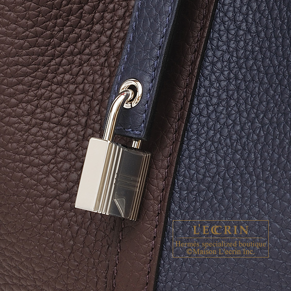 Hermes Picotin Lock casaque 2 bag MM Blue nuit/ Rouge sellier/ Framboise  Clemence leather Silver hardware