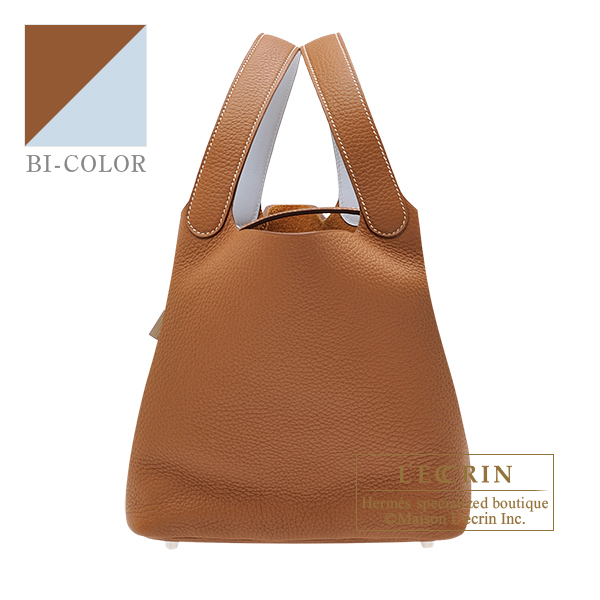 Hermes　Picotin Lock　Eclat bag 22/MM　Gold/　Blue brume　Clemence leather/Swift leather　Silver hardware