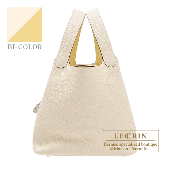 Hermes　Picotin Lock　Eclat bag 22/MM　Nata/　Jaune poussin　Clemence leather/Swift leather　Silver hardware