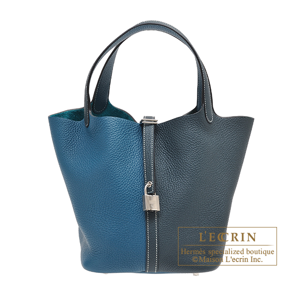 Hermes　Picotin Lock casaque bag 22/MM　Vert cypres/　Vert bosphore　Clemence leather　Silver hardware