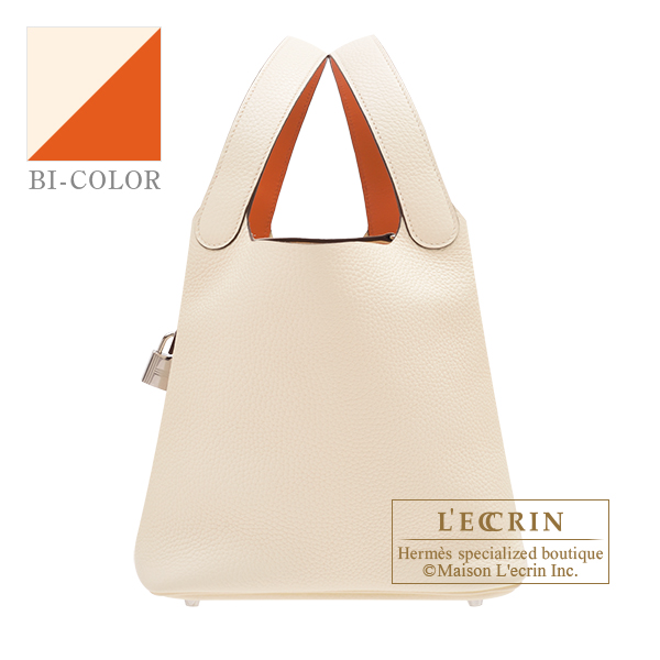 Hermes　Picotin Lock　Eclat bag 22/MM　Nata/　Terre battue　Clemence leather/　Swift leather　Silver hardware