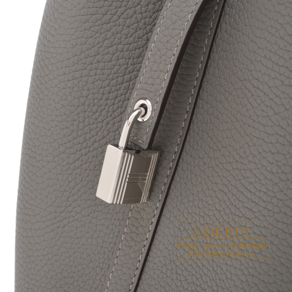 Hermes Picotin Lock bag MM Gris meyer Clemence leather Silver