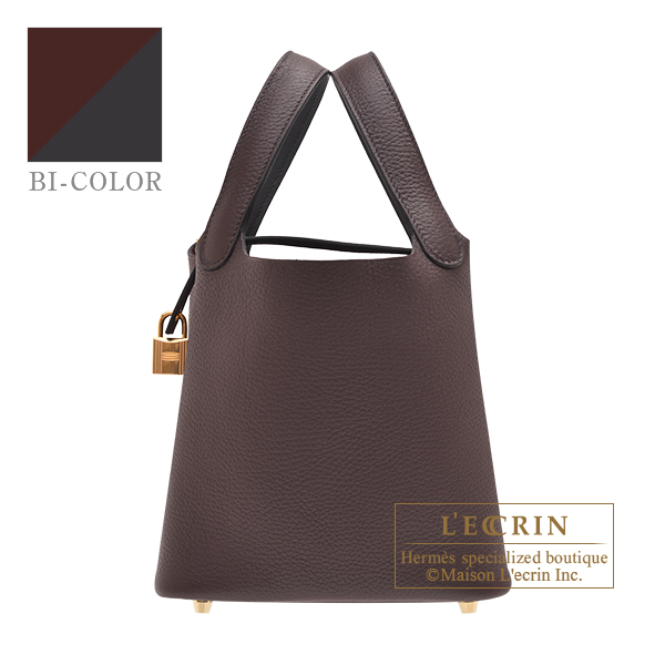 Hermes　Picotin Lock　Eclat bag 18/PM　Rouge sellier/Caban　Clemence leather/Swift leather　Gold hardware
