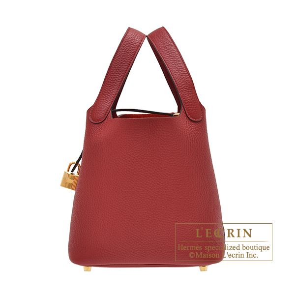 Hermes　Picotin Lock bag PM　Rouge grenat　Clemence leather　Gold hardware