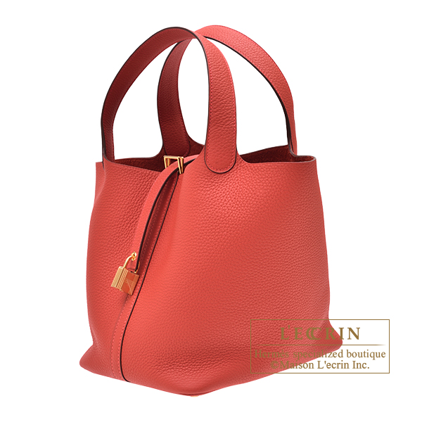 Hermes Picotin Lock bag PM Vermillon Clemence leather Silver hardware