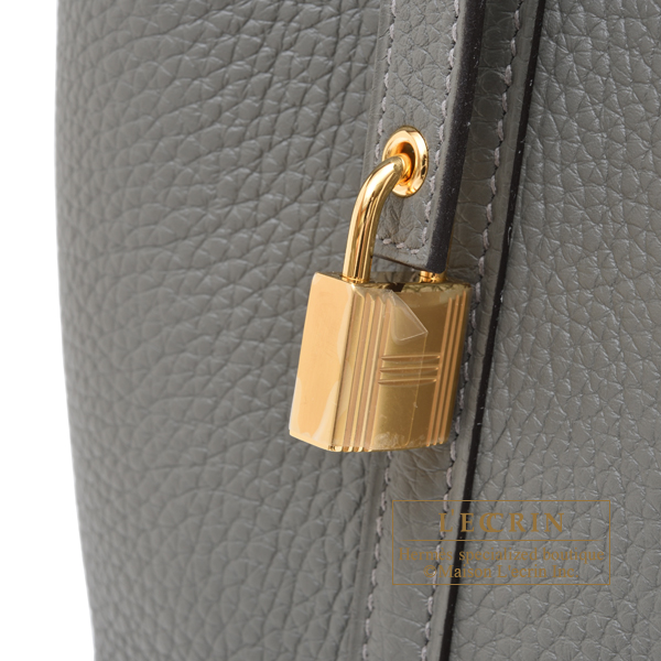 Hermès Gris Clair Feutre & Gold Swift Picotin Lock 18 PHW