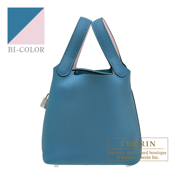 Hermes　Picotin Lock　Eclat bag 18/PM　New blue jean/　Mauve pale　Clemence leather/　Swift leather　Silver hardware