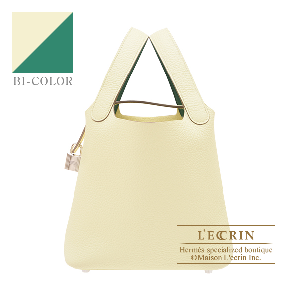 Hermes　Picotin Lock　Eclat bag 18/PM　Jaune milton/　Vert vertigo　Clemence leather/　Swift leather　Silver hardware