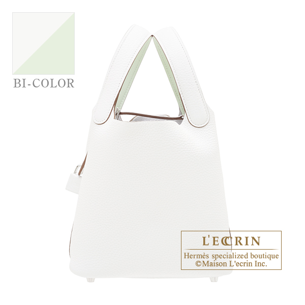 Hermes　Picotin Lock　Eclat bag 18/PM　New white/　Vert fizz　Clemence leather/　Swift leather　Silver hardware