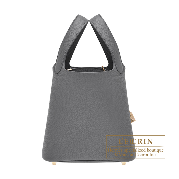 Hermes Picotin Lock bag 18/PM Ardoise Clemence leather Champagne gold hardware