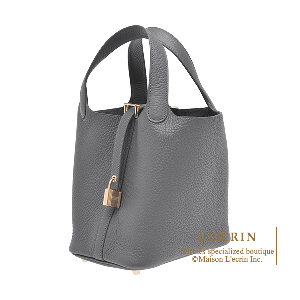 Hermes Picotin Lock bag 18/PM Ardoise Clemence leather Champagne gold hardware