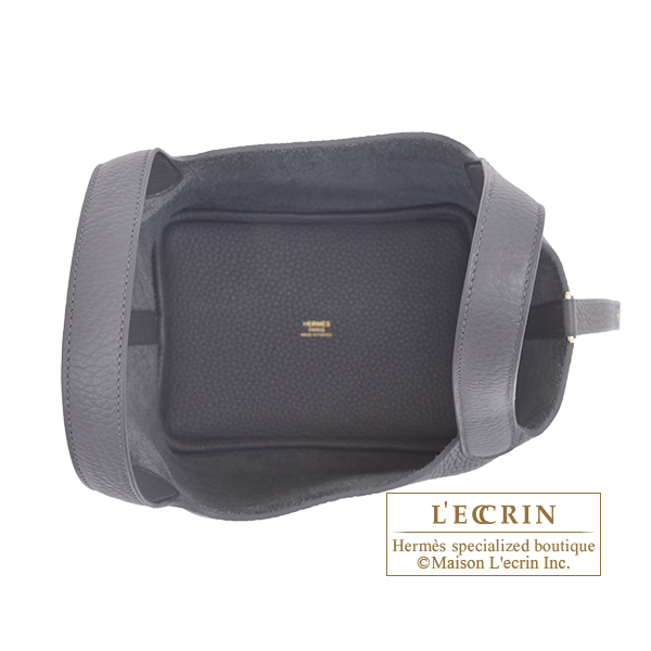 Hermes Picotin Lock bag 18/PM Ardoise Clemence leather Champagne gold hardware