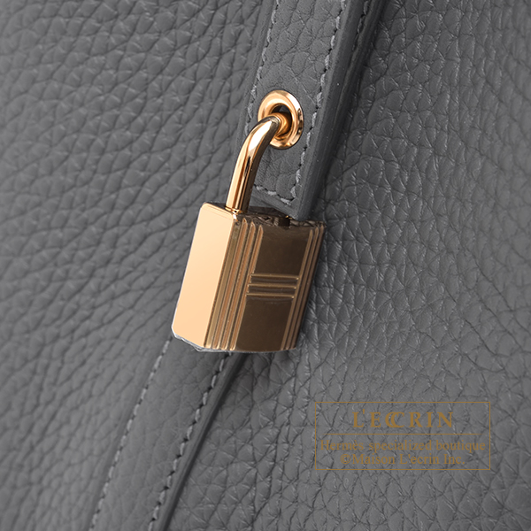Hermes Picotin Lock bag 18/PM Ardoise Clemence leather Champagne gold hardware