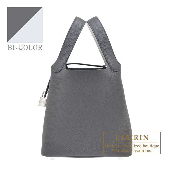 Hermes　Picotin Lock　Eclat bag 18/PM　Ardoise/　Gris platine　Clemence leather/　Swift leather　Silver hardware